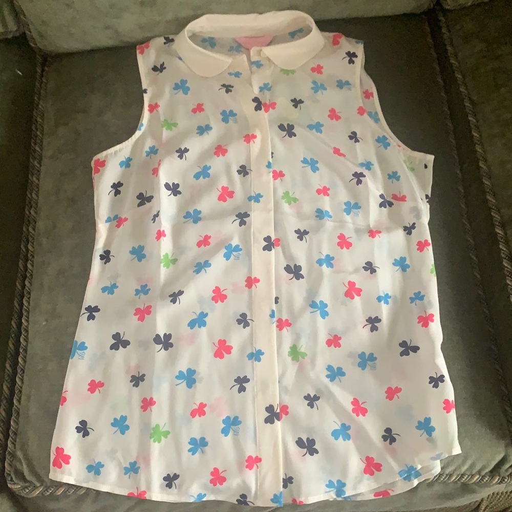 - Lilly Pulitzer Andria Top Silk Shamrock Clovers